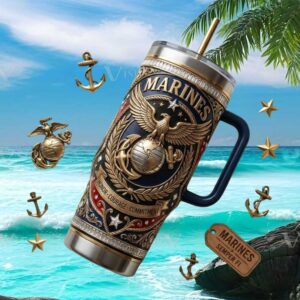 US Marines Semper Fi Honor Courage Commitment 3D Eagle Globe & Anchor Tumbler