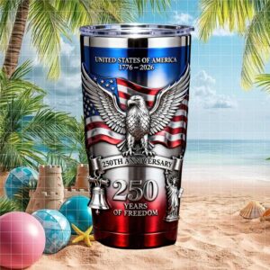 USA 250th Anniversary Patriotic Eagle and Liberty Bell 3D Tumbler
