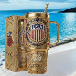 USA Hockey 2026 Milano Cortina Olympic Gold Champions Gold Leaf Tumbler