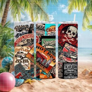 Vintage Hot Rod Garage Retro Muscle Car Collage Tumbler Wrap