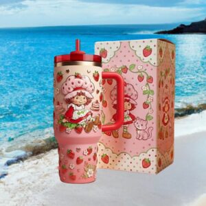 Vintage Strawberry Shortcake 3D Embossed Pink 40oz Tumbler with Straw