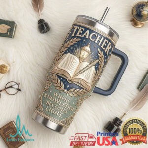 Vintage Teacher Appreciation 40oz Tumbler Knowledge Becomes Light Design