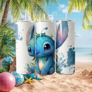 Watercolor Baby Stitch Cute Alien Skinny Tumbler Wrap