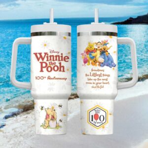 Winnie The Pooh 100th Anniversary “Littlest Things” Quote Floral 40oz Tumbler