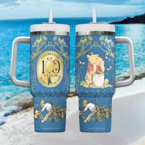 Winnie the Pooh 100 Years Anniversary Gold Seal Blue Christopher Robin Tumbler