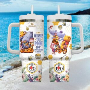 Winnie the Pooh 100th Anniversary & Friends Floral Honeycomb Stanley Style Tumbler