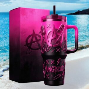 Yungblud Anarchy Pink and Black 40oz Tumbler Punk Rock Fan Drinkware