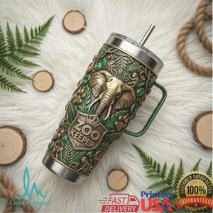 Zoo Keeper Wildlife Elephant & Jungle Canopy 3D Embossed 40oz Tumbler