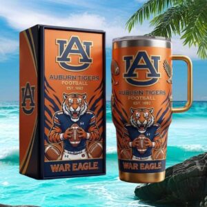 Auburn Tigers Football Est 1892 War Eagle Mascot 3D Textured Orange Tumbler