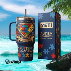 Autism Awareness Support Edition “Embrace Differences” Superhero Puzzle Piece Tumbler