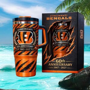 Cincinnati Bengals 60th Anniversary 1967 2027 Tiger Stripe Commemorative Tumbler with Handle