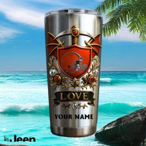Cleveland Browns Custom Name Fan Gift Retro Orange Helmet Crest Stainless Steel Insulated Tumbler