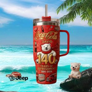 Coca Cola 140 Years of Refreshment Personalized Polar Bear Tumbler Design