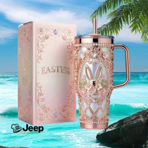 Easter Bunny Floral Luxe Rose Gold Iridescent Anniversary Collectible 40oz Tumbler
