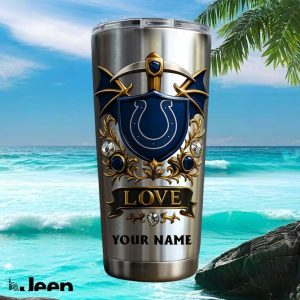Indianapolis Colts Personalized Fan Gift Custom Name Retro Blue Shield Stainless Steel Insulated Tumbler