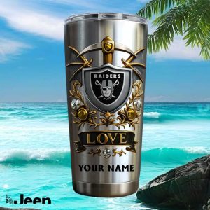 Las Vegas Raiders Custom Name Fan Gift Retro Silver Shield Stainless Steel Insulated Tumbler