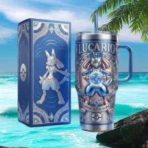 Lucario Shine With Aura Blue Crystal Pokemon Custom 40oz Insulated Tumbler