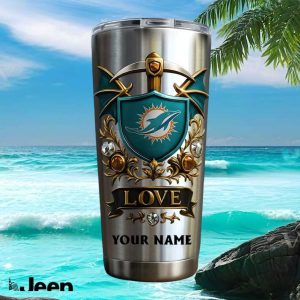 Miami Dolphins Personalized Name Fan Gift Vintage Aqua Crest 20oz Stainless Steel Insulated Tumbler
