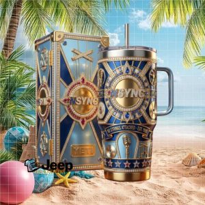 NSYNC No Strings Attached 1995 Era Luxury Blue and Gold Rhinestone Anniversary Tumbler