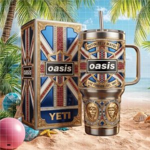 Oasis Band Definitely Maybe Union Jack Tribute 40oz Yeti Style Tumbler