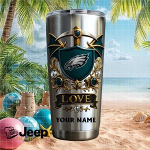 Philadelphia Eagles Custom Name Fan Gift Retro Teal Crest 20oz Stainless Steel Insulated Tumbler