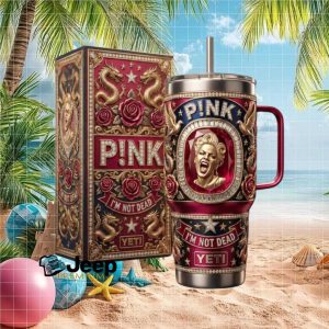 P!nk I'm Not Dead Tribute Ruby Red and Gold Dragon Filigree Luxury Tumbler with Box