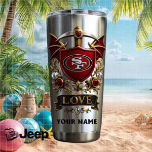 San Francisco 49ers Custom Name Football Fan Gift Retro Red Crest Stainless Steel Insulated Tumbler