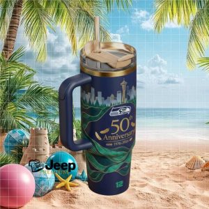 Seattle Seahawks 50th Anniversary 1976 2026 Skyline Edition Navy & Green Sports Tumbler
