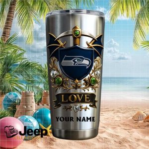 Seattle Seahawks Personalized Love Custom Name 20oz Football Fans Gifts Stainless Steel Insulated Tumbler