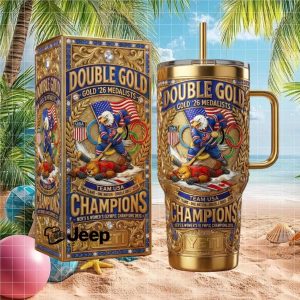 Team USA Double Gold Champions Hockey 40oz Gold Plated Tumbler