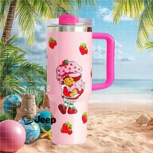 Vintage Strawberry Shortcake Pink 40oz Insulated Travel Tumbler with Handle.jfif