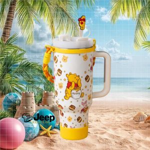Winnie the Pooh and Friends 40oz Insulated Tumbler with Paracord Handle and Straw Topper.jfif