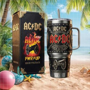 ACDC High Voltage Back In Black Cannon Logo Heavy Metal Stainless Steel Insulated Tumbler