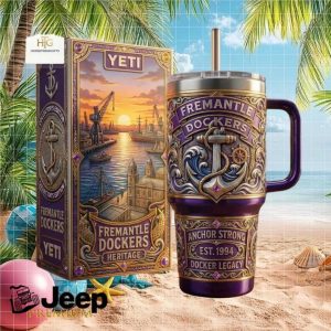 AFL Fremantle Dockers Heritage Anchor Strong Est 1994 Purple Fans Gift Stainless Steel Insulated Tumbler