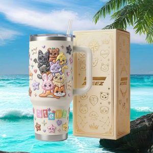 ATEEZ K Pop World Tour 2024 Cute Chibi Character Retro Stainless Steel Insulated Tumbler