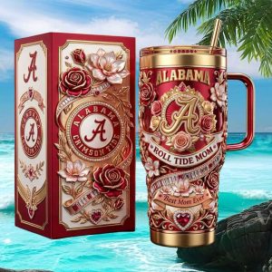 Alabama Crimson Tide Roll Tide Mom Floral 2026 Retro Best Mom Gift Stainless Steel Insulated Tumbler
