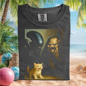Alien Vs Predator Kitten Cute Funny Pop Culture Graphic T Shirt