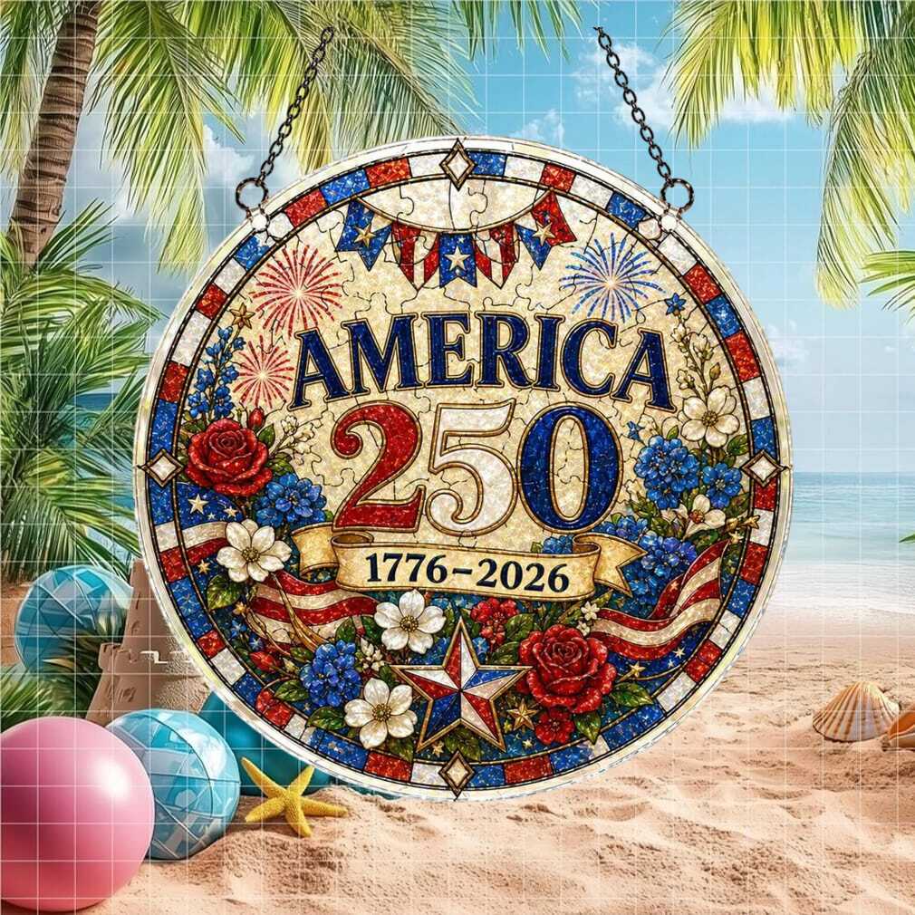 America 250 Floral Stained Glass Sun Catcher 1776 2026 Anniversary Celebration Ornament America 250 Floral Stained Glass Sun Catcher 1776 2026 Anniversary Celebration Ornament