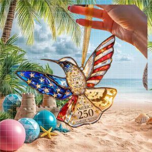America 250 Years of Freedom Hummingbird Patriotic Stained Glass Art Ornament