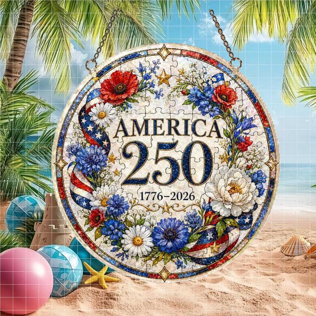 America 250th Anniversary 1776 2026 Floral Patriotic Stained Glass Ornament America 250th Anniversary 1776 2026 Floral Patriotic Stained Glass Ornament