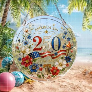 America 250th Anniversary Floral Suncatcher Ornament 1776 2026 Liberty Bell DeOrnament