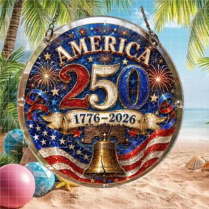 America 250th Semi Quincentennial Celebration Fireworks & Flag Patriotic Ornament