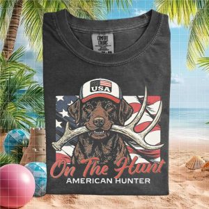 American Hunter Chocolate Lab USA Flag Deer Antler T Shirt