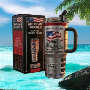 American Trucker Road Warrior Tumbler USA Flag Heavy Duty 40oz Insulated Travel Tumbler