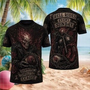 Arizona Cardinals Ghost Rider Flaming Skull NFL T Shirt Hell Rides Every Sunday