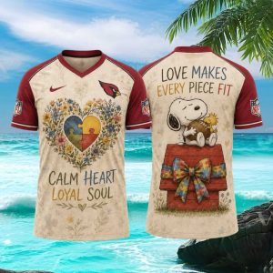 Arizona Cardinals Snoopy Autism Awareness Calm Heart Loyal Soul T Shirt