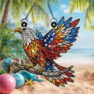 Artistic Stained Glass Flying Eagle Personalized Family Ornament