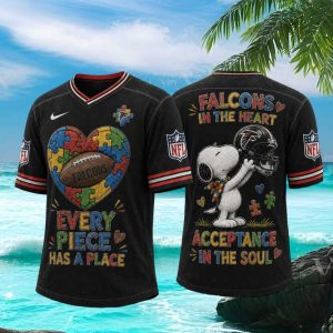 Atlanta Football Snoopy Autism Awareness Pieces V Neck T Shirt