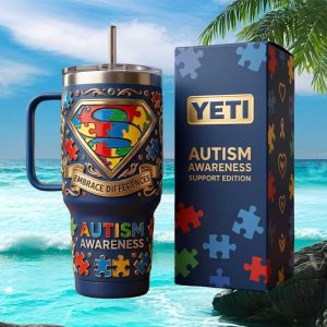 Autism Awareness Support Edition Embrace Differences 2026 Retro Colorful Gift Stainless Steel Insulated Tumbler