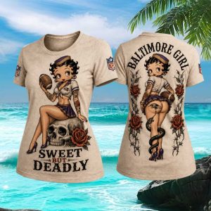 Baltimore Football Betty Sweet But Deadly Skull Women T Shirt